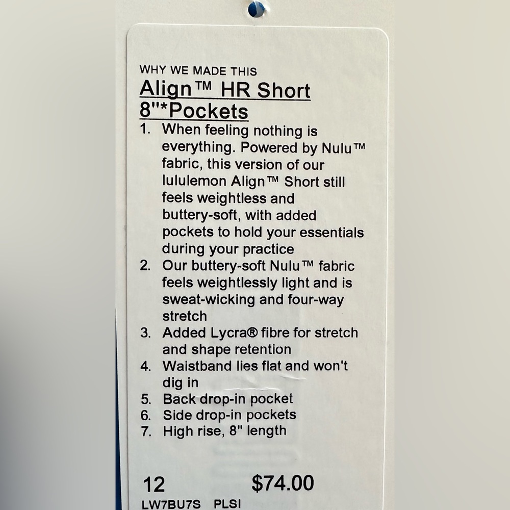Lululemon biker shorts, never worn.